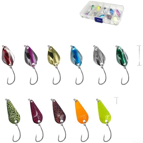 Assortimento di 43 esche a cucchiaino e spinner, per la pesca alla trota e spigola, in luoghi d'acqua dolce, compresi stagni e ruscelli (E)