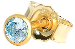 NKlaus Ohrstecker aus 585er Gelbgold 14 Karat mit echtem Blautopas 1 Stück | Naturstein: Steinfarbe kann vom Foto abweichen; ohne Geschenkverpackung