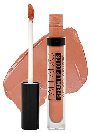 Palladio Long-Wear Cream Lip Color Liquid Lipstick, transfer proof high intensity color pigment, smooth lightweight formula, cream color matte finish, all day wear (Nakie)