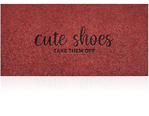 Outdoor Mats for Home Entryway Cute Shoes Take Them Off Outdoor Welcome Mats for Outside Entry, Front Indoor Door Mats,Durable,Boot Scraper,Catches Muddy and Dirt 18x48 Inches Red