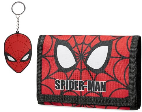 Marvel Monedero y Llavero Niño - Monedero Llaves, Ranuras para Tarjetas y Llavero - Regalos Avengers (Rojo Spiderman)
