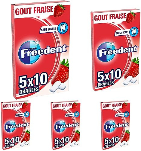 FREEDENT - Chewing-gum goût Fraise sans sucres - 25 paquets de 10 dragées - 70g