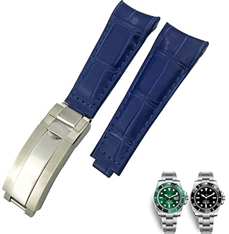 PURYN 20 mm Uhrenarmband mit gebogenem Ende, Lederarmband, passend für Rolex 116610 Submariner Oyster GMT Daytona Slide Lock Schnalle Rindsleder Armbänder, 20mm-Gold Buckle, Achat