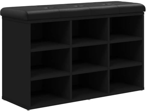 vidaXL Skobänk svart 82x32x50 cm konstruerat trä, hallbänk, skoförvaring, bänk med förvaring, hallbänkar, bänk med skoförvaring, bänkar med förvaring