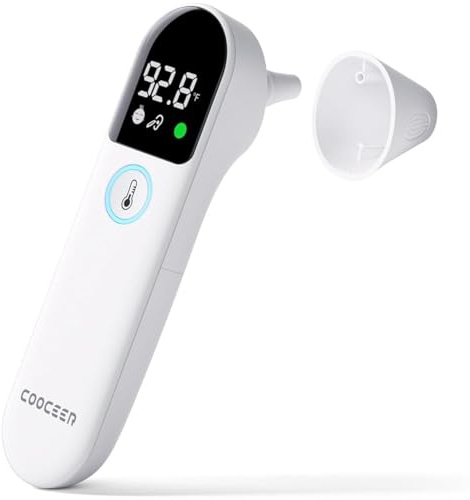 COOCEER Digital Thermometer for Adults and Kids: Accurate Ear and Forehead Temperature Readings - Fever Alarm - Touchless Ideal for Babies Toddlers Infants Sensiors - Large LED Display - Home Use