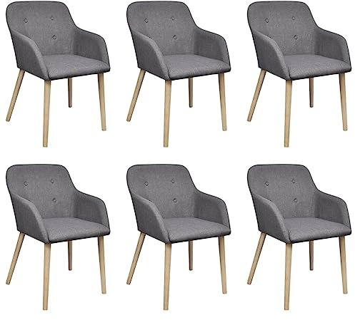 ZQQLVOO Esszimmerstühle 6 STK.,Counter Hocker,Bistro-Stuhl,Barhocker,Inselhocker,Cafe Hocker,Möbel für Esszimmer,für Treffen,Küchen,Konferenzen,Restaurants,Hellgrau Stoff und Massivholz Eiche