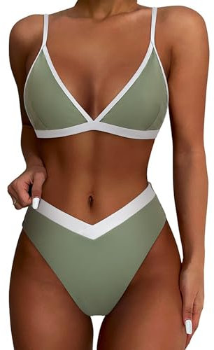 DOULAFASS V-förmige Taille Bikini Damen Set Hoher Schnitt Triangel Bikini 2tlg Bademoden
