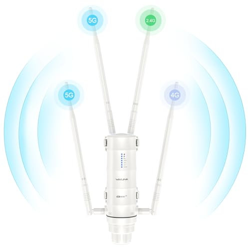 WAVLINK Router WiFi 4G LTE da Esterno con Slot per Nano SIM Card, 1200Mbps Dual Band Wireless Internet WiFi, 4x7dBi Antenne Omnidirezionali, Supporto Router/4G Router/Mix Mode