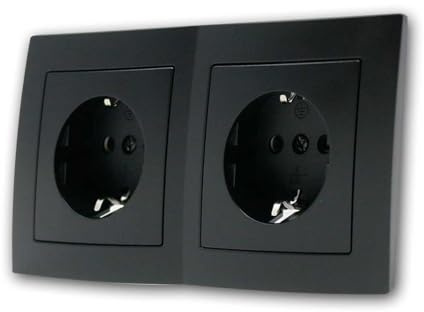 FLAIR Doppelsteckdose schwarz, 250V/16A, Schraubanschluss, passend für Unterputzdose