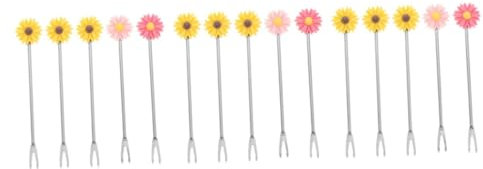 OKUMEYR 15pcs Fruit Forks Dessert Forks Cake Picks Daisy Decorations Random Color