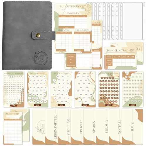 BIROYAL Geld Sparen Challenge Buch mit 6 Sparchallenge - A6 Budget Planner Deutsch - Spar Challenge Budgetplaner mit 7 BudgetSheet, 7 Kategorien, 8 Hüllen, 1 Budgetübersicht & Bargeld Tracker