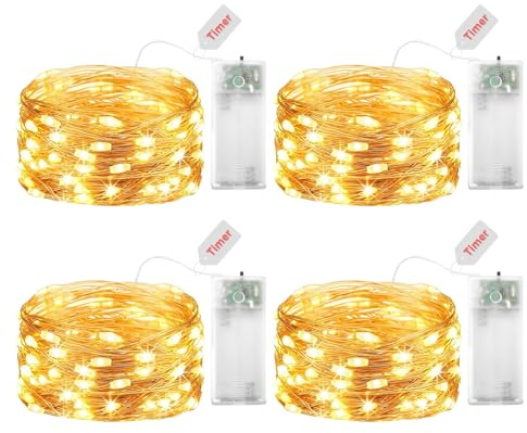ENLACE Lot de 4 guirlandes lumineuses LED à piles avec minuteur - 3 m - 30 LED - Fil de cuivre - Pour l'intérieur - Blanc chaud - Avec minuterie - Pour Noël, Halloween, mariage - Décoration intérieure