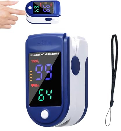 Oxymetre de Doigt, Saturometre Oxymetre au Doigt, Moniteur d'oxygène Sanguin pour Adultes et Enfants, Oxymètre de pouls à Usage Domestique, avec Cordon.2 AAA Piles Non Incluses