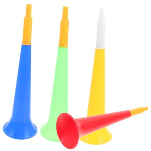 HONMEET 4 piezas Trompetas de Plástico para Animar Partidos de Fútbol Cuernos de Fiesta para Colores Surtidos Juguetes Musicales para Animación y Ruido Eventos Deportivos