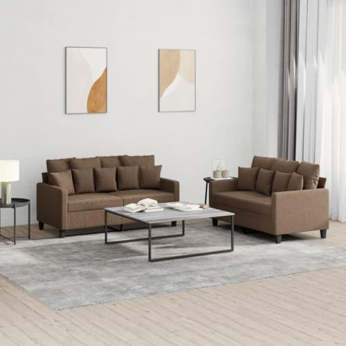 QJBSAVVA 2er Sofagarnitur Braun 120 cm & 140 cm mit 16 Kissen Robustes Holz-Metall-Gestell Bequemer Dreisitz Dichte Polsterung Modernes Design für Wohnzimmer Jugendzimmer Balkon