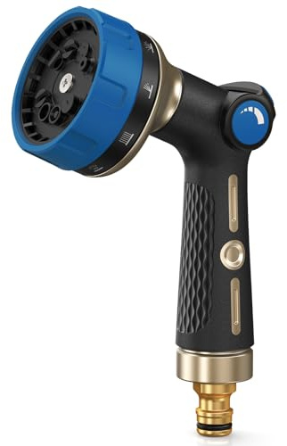 RAINPOINT Pistolet Arrosage en Métal Robuste, 10 Formes de Pulvérisation, Contrôle de Débit au Pouce, Pistolet Tuyau Arrosage pour L'arrosage et le Nettoyage du Jardin, Bleu