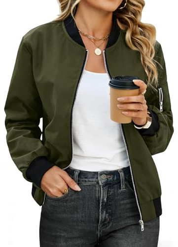 CMTOP Giacca Bomber Donna Giubbotto Casual Elegante Giacche Leggera Corto con Zip Cappotto da Pilota Primaverili Outwear Outdoor Antivento per Estate e Autunno