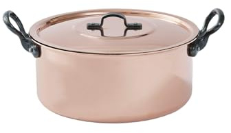 BAUMALU - Faitout avec Couvercle - Cuivre Étamé - Tous Feux sauf Induction - Poignées Fixes en Fonte - Design Traditionnel Français Made in Alsace - Ø24cm - Cuivre