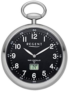 REGENT Funk-Taschenuhr – Zeitloses Accessoire für KULTIVIERTE Herren – Super ablesbar – Material: Stahl – Inklusive Kette (Gehäuse-Ø 49 mm)