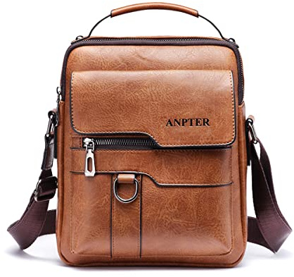 ANPTER ﻿Shoulder Bag for Man PU Leather Crossbody Handbag Side Messenger Purse for School Travel Work Hiking Daily Use