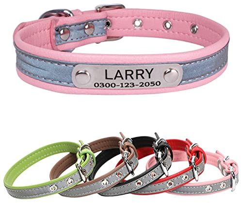 Yonsbox Personalisiertes Reflektierendes Halsband für Hunde & Katzen – Leichtes, Robustes Mikrofaser-Halsband mit Gravur, Stillem ID-Anhänger & Reflektierender Sicherheitsnaht – In 6 Größen (XS–XXL)