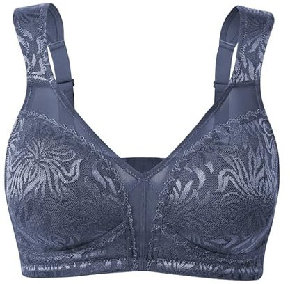 WingsLove Women's Full Coverage Bra Non Padded Comfort Minimiser Bra Wire-Free Bra Plus Size (Gray Blue 44DD)