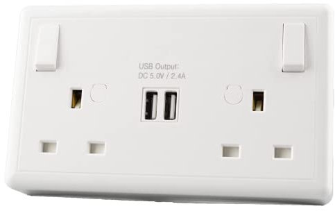 WK Electrical - 13A 1G to 2G Switched Converter Socket with USB (2400mA)