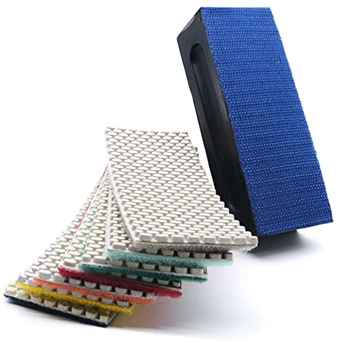 SUBRILLI Diamond Hand Polishing Pads 7 Pcs Set with Backing Pad for Glass Marble Concrete Polishing