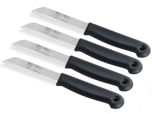 Schälmesser Set Gemüsemesser aus Solingen Kleines Küchenmesser Made in Germany Allzweckmesser mit Scharfem und Präzisem Schnitt aus Rostfreiem Edelstahl in Klein und Groß Schwarz (4, Lang - Gezahnt)