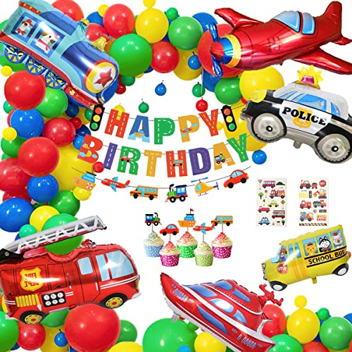 Geburtstagsdeko Auto, XiXiRan Auto Geburtstagsdeko Set, Kinder Geburtstags Dekoration Set, Transport Luftballons Geburtstag Dekorationen, Auto Luftballon, Transport Thema Dekorationen Set (94 Pcs)