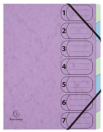 Exacompta - Réf. 56560E - 1 trieur HARMONIKA Aquarel - avec élastiques et fenêtres imprimées - dos extensible - couverture en carte lustrée - 7 compartiments - dim 24,5x32cm - A4 - couleurs aléatoires