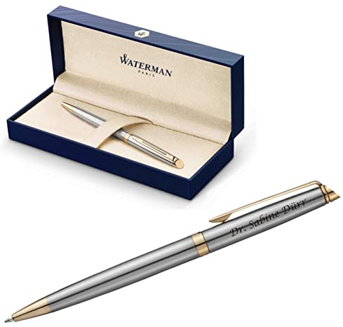 Waterman Hémisphère Kugelschreiber mit Gravur | Geschenk für Mann und Frau | inspiriert von Pariser Mode | personalisiert | graviert | Blaue Tinte (EDELSTAHL G.C.)