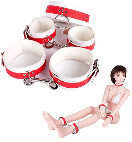 MFMYEE BDSM Fesselset Halsfessel Halsbänder Handfesseln Fußfesseln Gepolstert Leder Bondage Set