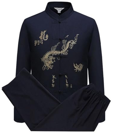 YUANZHOU Chinese Tai Chi Suit Tang Suit Men Traditional Clothing Hanfu Embroidered Sleeve Tops and pants,Buckle,Stand Collar,Embroidery,Black-39