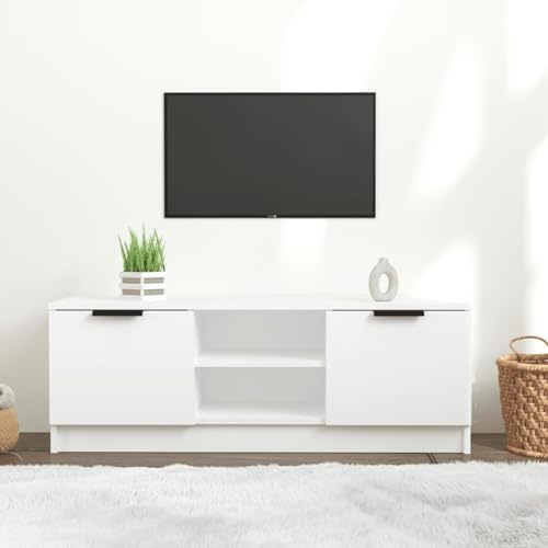Gecheer Meuble TV en contreplaqué blanc 102 x 35 x 36,5 cm - Buffet pour TV, salon, tables d'appoint, type 1