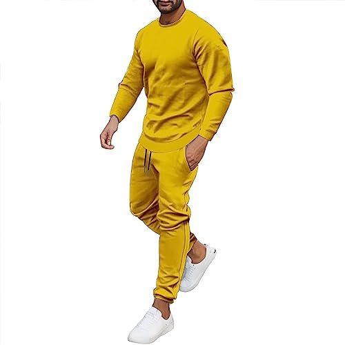 Jogginganzug Herren Winter Herbst 2-Teilig Trainingsanzug Einfarbig Rundhals Sportanzug Baumwolle Jogginganzüge für Männer Hausanzug Warm Hosenanzug Festlich Elegant Trainingsanzüge Fussball