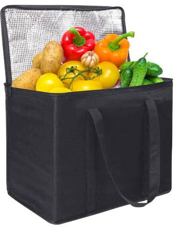 Cooler Box, 30L Insulated Cooler Box, Thermal Food Delivery Bag, Reusable Insulation Shopping Bag, Foldable for Beach, Camping, Work Trip (Black)