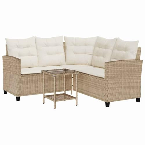 vidaXL Divano da Giardino con Tavolo e Cuscini a L Beige in Polyrattan, Divano da Esterno, Divano da Esterno a L, Divano angolare da Giardino