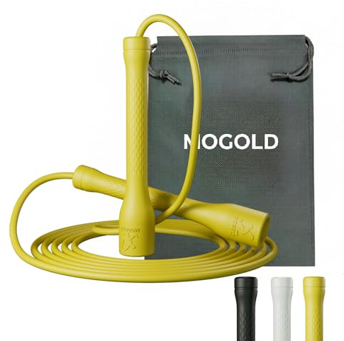MOGOLD Springseil, 300cm PVC-Seil mit Baumwollkern, Ergonomische Griffe, Verstellbare Länge, Schwarz