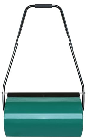 LILIIN Rullo per prato, da giardino, ricaricabile, in metallo, 57 cm, diametro 32 cm, capacità ca. 46 l, colore: verde