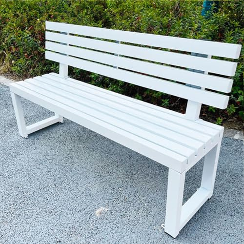 yurstcggh Parkbank aus Holz,Outdoorbank Holz,wetterfest Outdoor Bank Sitzbank,Garten Terrasse Bank,3-Sitzer,Holzoptik,Gartenmöbel Wetterfest Metall Holz aus Stahl Weiß 120×40×85cm
