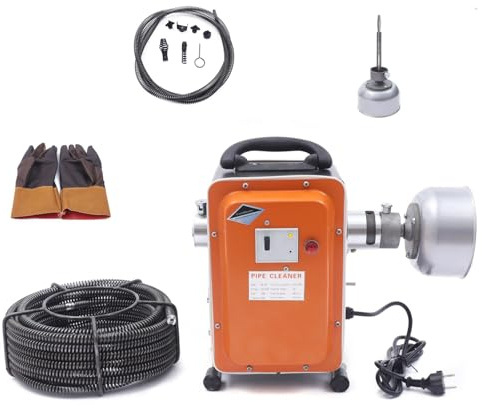 ROGONPDK 750W Elektrische Rohrreinigungsmaschine, 400 U/min Profi Rohrreinigungsspirale Rohrreinigung Kanalreinigung Reinigungslänge: 20 m, Rohrreinigungsgerät mit 2 Federn & Handschuhe,Rolle