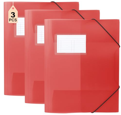 A4 School Postal Folder, Red, Plastic, Portfolio Folder, Translucent, Corner Folder Made of Plastic with Elastic Band and Inner Flaps for Children, Boys and Girls