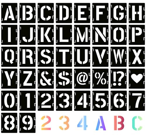 AHRLIC Number and Letter Stencil Kit, 42PCS Reusable Interlocking Templates for Painting, DIY Letter Stencils, Craft Signs, Fabric, Wood, Wall Art, Plastic, Metal White (4 Inch)