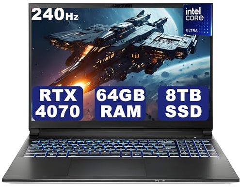 GUOM Gaming Laptop, 16 Ultra HD Display 16:10 2.5K 240Hz/3ms, GeForce RTX 4070 8GB GDDR6 GPU, 16 Cores Intel Core Ultra 9 185H CPU, 64GB DDR5 RAM, 8TB PCIe4 NVMe SSD, Wi-Fi 6E, Backlit, Win11 Pro