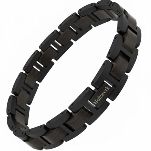 Holzwerk UNTERSEE Natur Holz Armband für Damen und Herren Holzarmband Herrenarmband Damenarmband Schwarz Braun Einstellbar inkl. Armbandkürzer und Aufbewahrungsbox