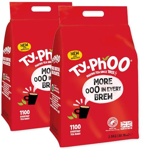 Typhoo Tea • 1100 Black Tea Bags x 2 (Multipack) • Refreshing Everyday Blend • Bold & Full-Flavoured • Vegetarian Friendly • Packed in the UK • Ethical Sourcing • Ideal for Office catering