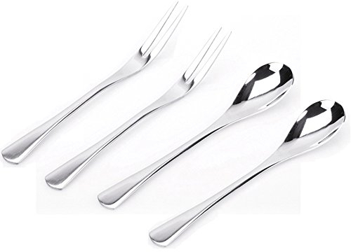 VANRA 5in 4-Piece Flatware Set Silver Stainless Steel 2 Forks and 2 Spoons Set Salad Forks Teaspoon Cocktail Fork Coffee Spoon Serving Spoon Appetizer Fork