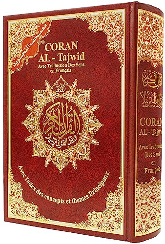 Tajweed Coran – Traduction et translitération français, taille : 17 × 24 cm – Rouge