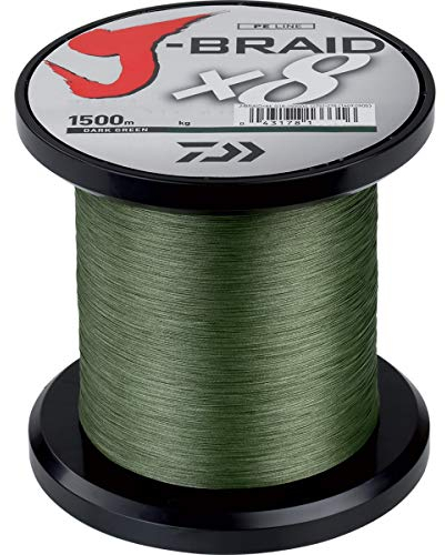 Daiwa J-Braid 8 Braid 0.35mm, 36.0kg / 79.0lbs, 1500m dunkelgrün, rund geflochtene Angelschnur